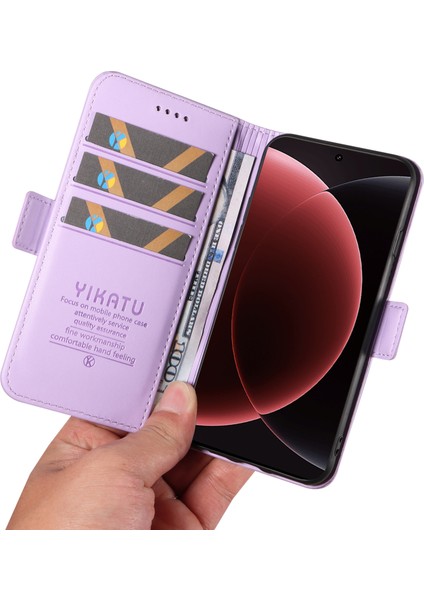 Xiaomi 15 Ultra Cüzdan Telefon Kılıfı Yıkatu YK-003 Deri Stand Kapağı - Açık Mor (Yurt Dışından)
