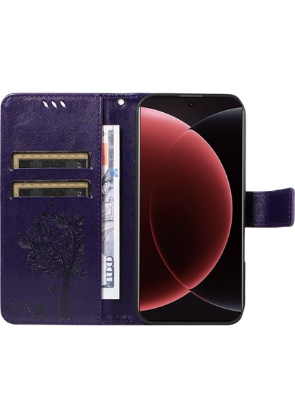 Xiaomi 15 Ultra Standlı Telefon Kılıfı Kedi Ağacı Desenli Deri Cüzdan Mobil Kapak-Mor (Yurt Dışından) fırsatları