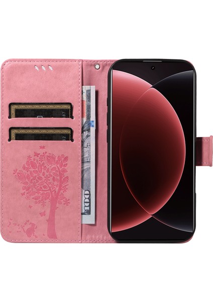 Xiaomi 15 Ultra Standlı Telefon Kılıfı Kedi Ağacı Desenli Deri Cüzdan Mobil Kapak-Pembe (Yurt Dışından) fırsatları
