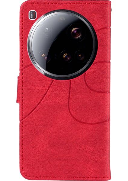 Xiaomi 15 Ultra Cüzdan Kılıfı Deri Telefon Kılıfı Kavisli Çizgi Tasarımlı Stand-Kırmızı (Yurt Dışından) modelleri