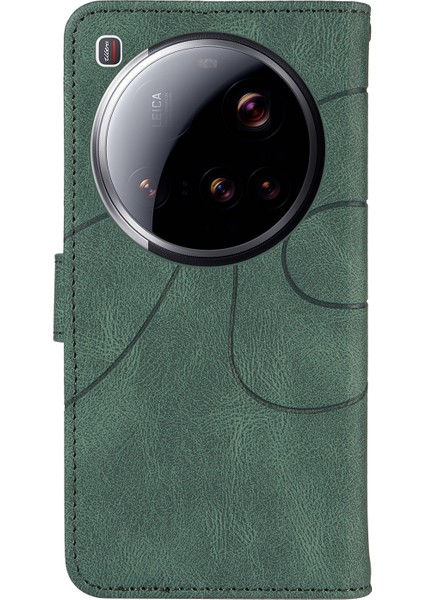 Xiaomi 15 Ultra Cüzdan Kılıfı Deri Telefon Kılıfı Kavisli Çizgi Tasarımlı-Yeşil (Yurt Dışından) modelleri