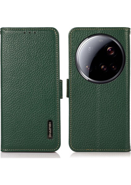 Xiaomi 15 Ultra Telefon Kılıfı Için Khazneh Hakiki Inek Deri Kapak Rfıd Engelleme-Yeşil (Yurt Dışından)