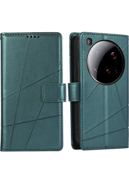 Df-06 Xiaomi 15 Ultra Telefon Kılıfı Hattı Baskılı Deri Cüzdan Kapağı-Yeşil (Yurt Dışından)