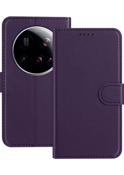 Xiaomi 15 Ultra Deri Kılıf Cüzdan Standı Düz ​​renk Anti Drop Telefon Kapağı-Mor (Yurt Dışından)