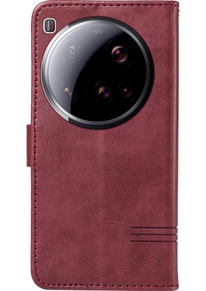 Xiaomi 15 Ultra Cüzdan Kılıfı T Şeklinde Çizgiler Deri Telefon Kapağı Standı-Şarap Kırmızısı Için (Yurt Dışından) modelleri