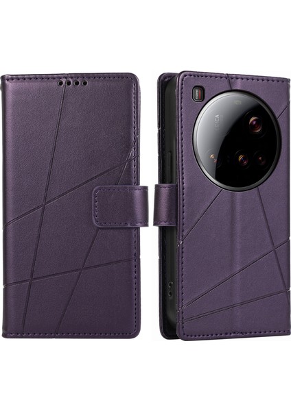 Df-06 Xiaomi 15 Ultra Telefon Kılıfı Hattı Baskı Deri Cüzdan Kapağı-Mor (Yurt Dışından)