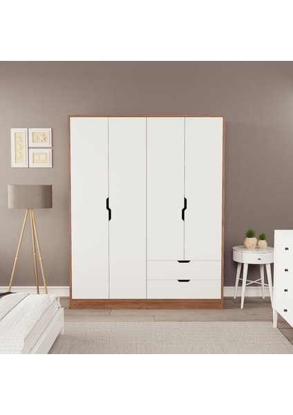 Lina 4 Kapak 2 Çekmeceli Gardırop Atlantik-Beyaz
