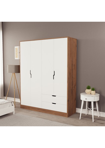 Lina 4 Kapak 2 Çekmeceli Gardırop Atlantik-Beyaz fiyatları