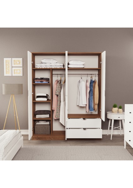 Lina 4 Kapak 2 Çekmeceli Gardırop Atlantik-Beyaz modelleri