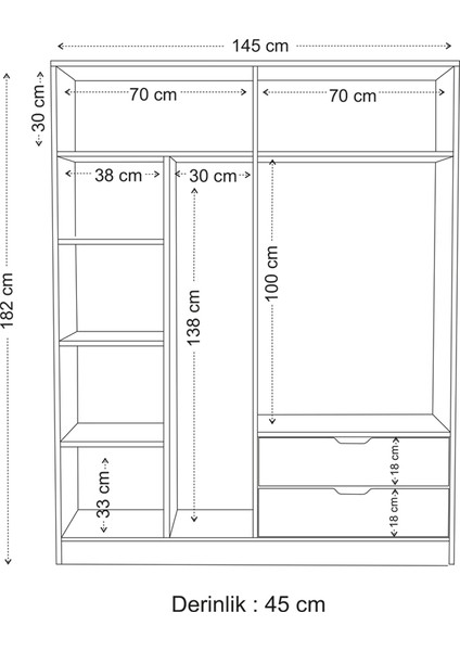 Lina 4 Kapak 2 Çekmeceli Gardırop Atlantik-Beyaz fırsatları