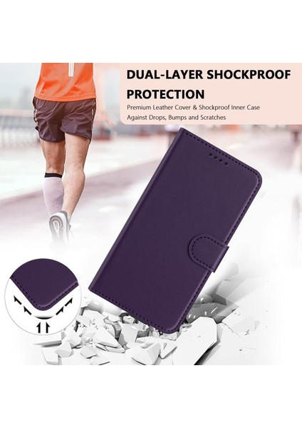 Xiaomi 15 Ultra Deri Kılıf Cüzdan Standı Düz ​​renk Anti Drop Telefon Kapağı-Mor (Yurt Dışından)