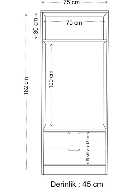 Lina 2 Kapak 2 Çekmeceli Gardırop Atlantik-Atlantik fırsatları