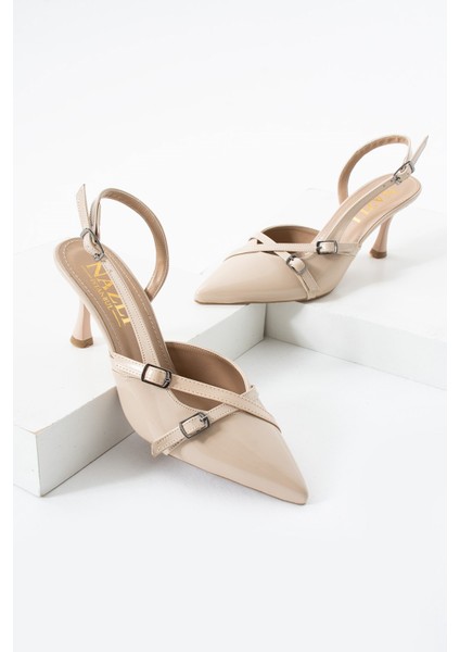 Çift Toka Detaylı Arkası Açık Rugan Sivri Burun 8 cm Ince Topuklu Stiletto Kadın Ayakkabı fırsatları