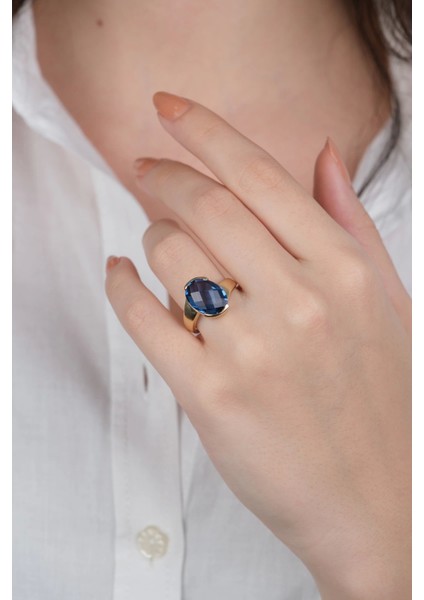 14 Ayar Altın Lacivert Taşlı Yüzük 895