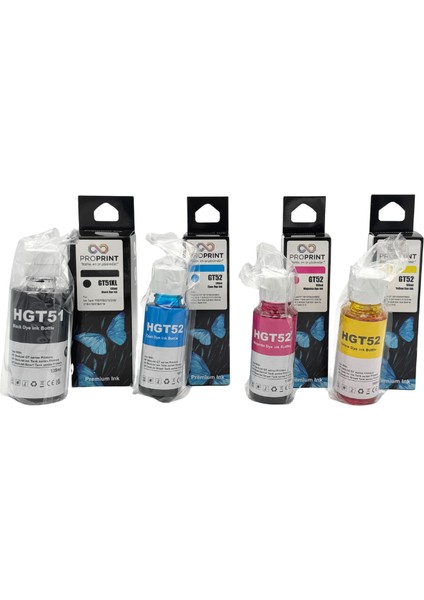 Hp GT51XL-GT52XL 4 Renk Muadil Mürekkep Seti Renkliler 100 ml Siyah 135 ml 750 790