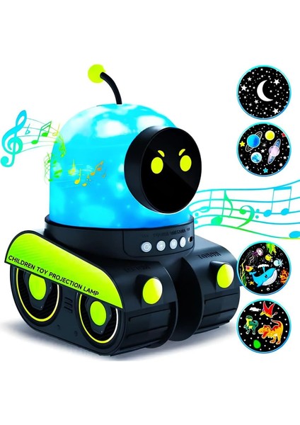 Robot Gece Lambası Projektör Gece Lambası Şarjlı Gece Lambası Çok Renkli Bluetooth Hoparlörlü Gece Lambası Değiştirilebilir Filmli Gece Lambası Çocuk Lambası Çocuk Odası Aydınlatma