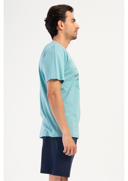 Erkek Kısa Kol Mint Şortlu Pijama Takım %100 Pamuk C1T3N1O504