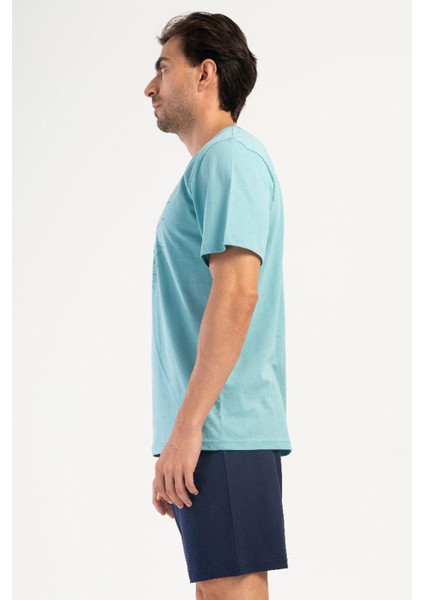 Erkek Kısa Kol Mint Şortlu Pijama Takım %100 Pamuk C1T3N1O504