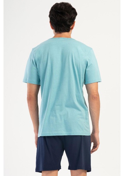 Erkek Kısa Kol Mint Şortlu Pijama Takım %100 Pamuk C1T3N1O504