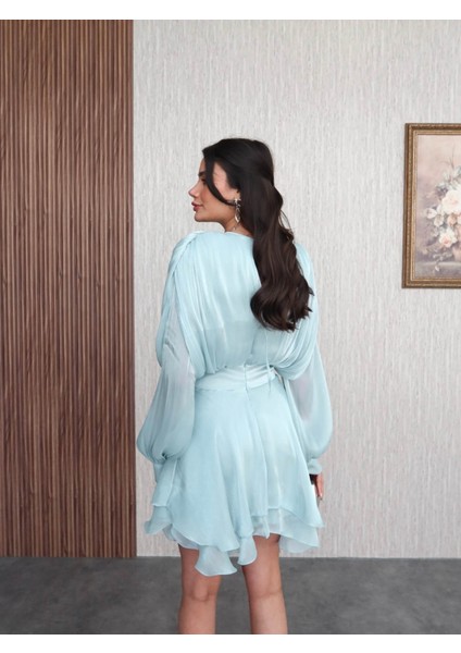 Vatkalı Jakarlı Tül Elbise