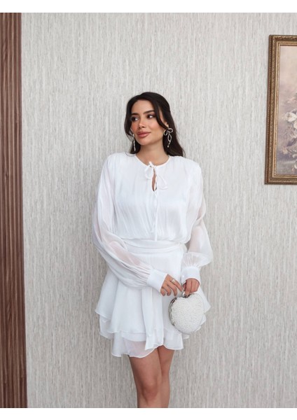 Vatkalı Jakarlı Tül Elbise
