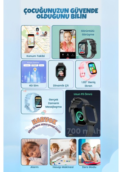Hx Kids 4g Max Sim Kartlı Harvox Akıllı Çocuk Saati Gps Konum Takibi Görüntülü Konuşma 4g Destekli indirimleri