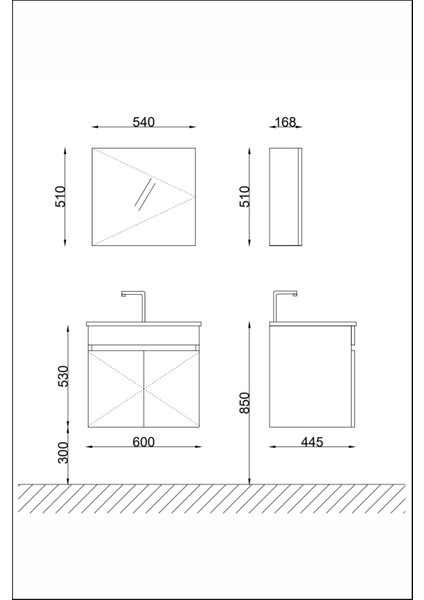Star Banyo Dolabı Seti ( 60 cm Parlak Beyaz Aynalı Lavabolu Mdf )