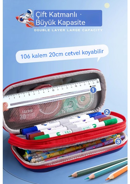 3D Kalem Kutusu Çift Katmanlı Büyük Kapasiteli Kırtasiye Kutusu Depolama (Yurt Dışından) fiyatları