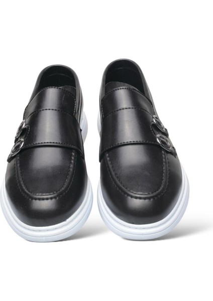 Erkek Ortopedik Jel İç Taban Comfort Tokalı Günlük Ayakkabı SİYAH - BEYAZ