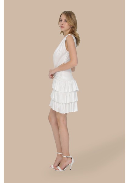 Tokalı Cut Out Katlı Mini Elbise