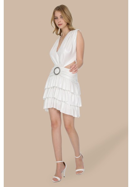 Tokalı Cut Out Katlı Mini Elbise