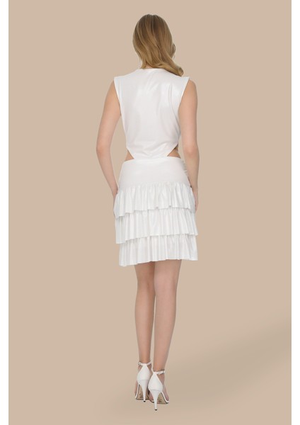 Tokalı Cut Out Katlı Mini Elbise