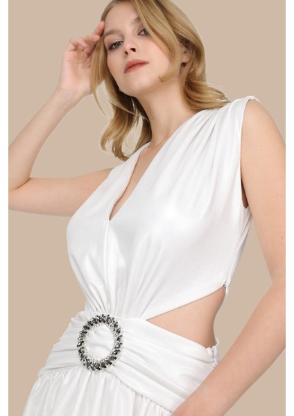 Tokalı Cut Out Katlı Mini Elbise