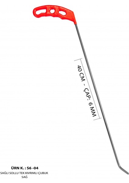 40 cm 6 mm Çap Sağlı Sollu Tek Kıvrımlı Sağ Boyasız Göçük Düzeltme Çubuğu, Pdr Çubuk - S6-04