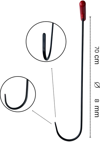 60 cm 8 mm Çap Dik Yassı Uç Çengel Boyasız Göçük Düzeltme Çubuğu, Pdr Çubuk - S5-04