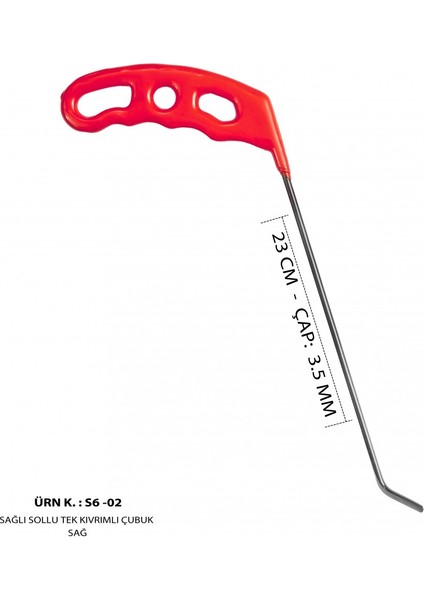 23 cm 3.5 mm Çap Sağlı Sollu Tek Kıvrımlı Sağ Boyasız Göçük Düzeltme Çubuğu, Pdr Çubuk - S6-02