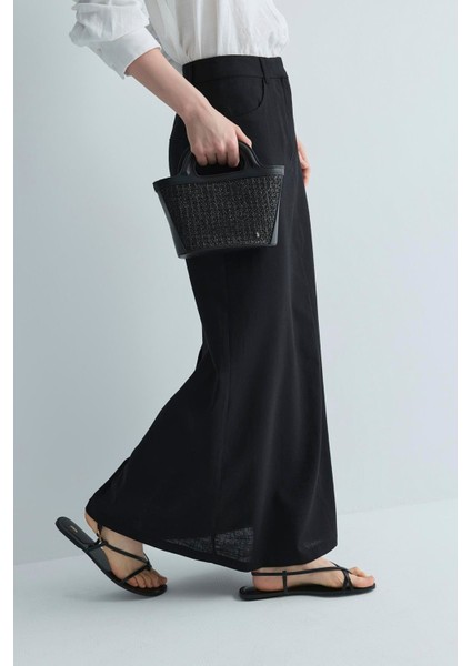 Siyah Marie Maxi Keten Etek