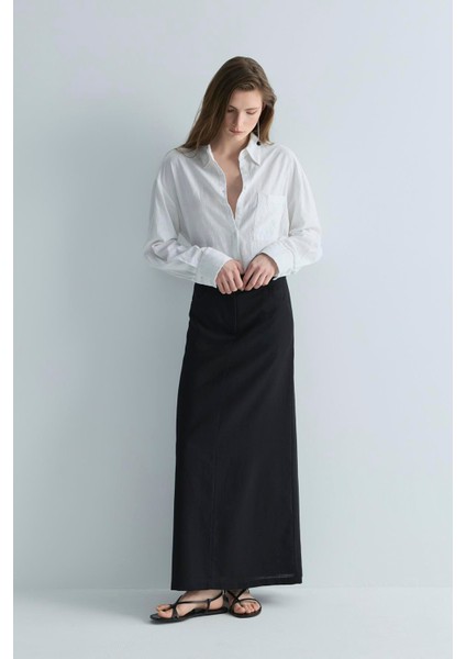 Siyah Marie Maxi Keten Etek