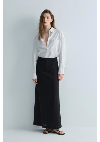 Siyah Marie Maxi Keten Etek
