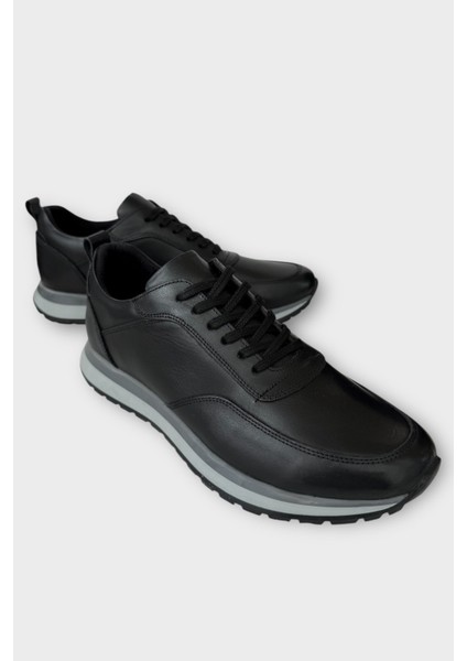 Erkek Hakiki Deri Bağcıklı Ayakkabı SİYAH