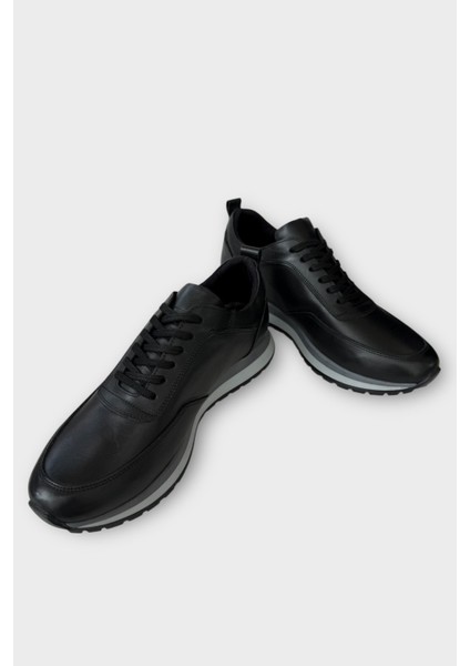 Erkek Hakiki Deri Bağcıklı Ayakkabı SİYAH