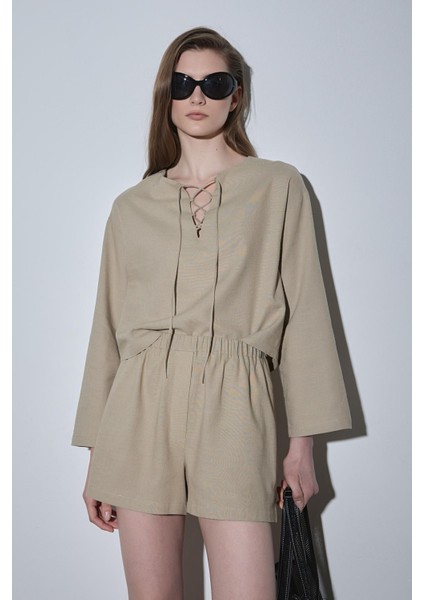 Ihlamur Yeşili Zoe Basic Keten Şort fiyatları