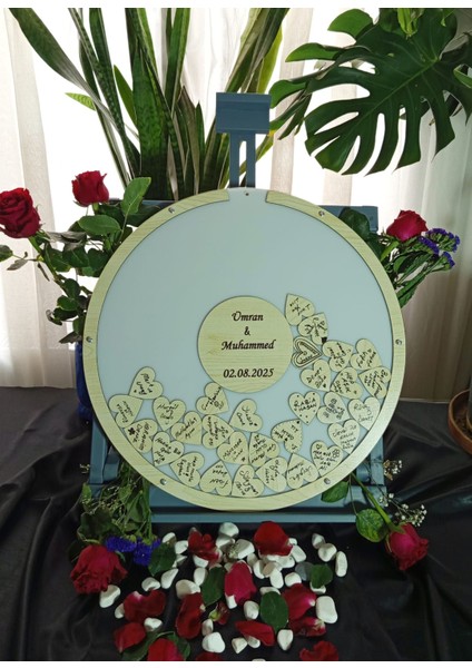 Düğün Nikah Nişan Kına Misafir Anı defteri,Kutusu ve Duvar Çerçevesi Lüx 50 cm Kalem Hediyeli