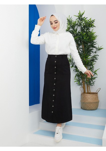 Boydan Düğmeli Gabardin Etek modelleri
