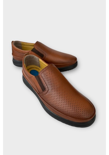 Erkek Hakiki Deri Ortopedik Yazlık El Yapımı Saraçlı Ayakkabı TABA