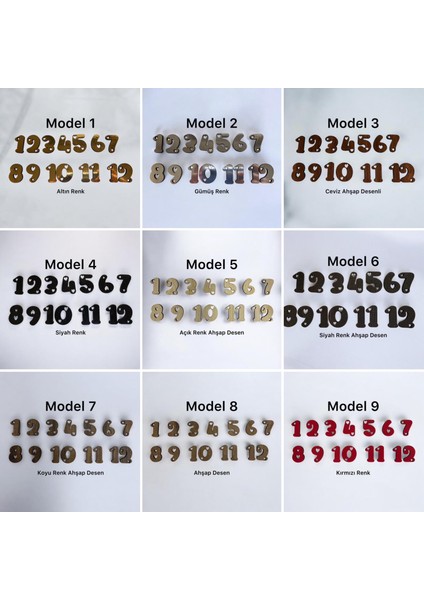  Ahşap Kontraplak, Lazer Kesim, Duvar Saati Rakam Seti (10 Renk Seçeneği) Yükseklik 3 cm - Kalpli Model
