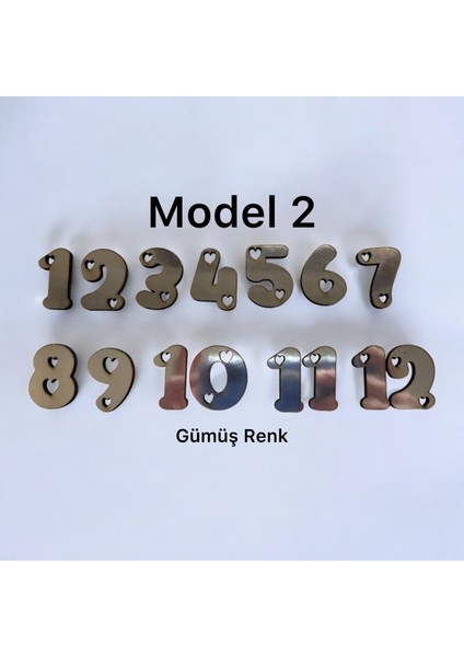  Ahşap Kontraplak, Lazer Kesim, Duvar Saati Rakam Seti (10 Renk Seçeneği) Yükseklik 3 cm - Kalpli Model