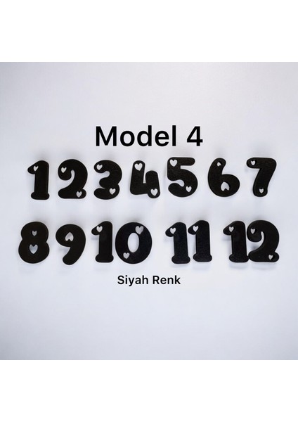  Ahşap Kontraplak, Lazer Kesim, Duvar Saati Rakam Seti (10 Renk Seçeneği) Yükseklik 3 cm - Kalpli Model
