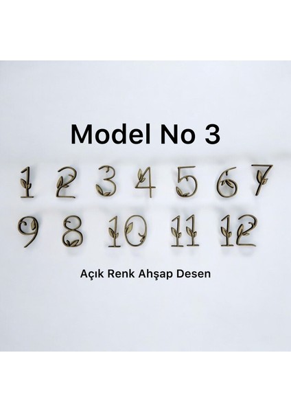 Ahşap Kontraplak Lazer Kesim Duvar Saati Rakam Seti (5 Renk Seçeneği) Yükseklik 3 cm - Yapraklı Model