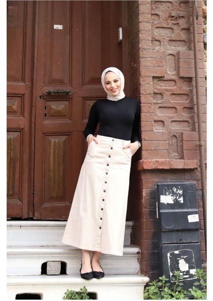 Boydan Düğmeli Gabardin Etek